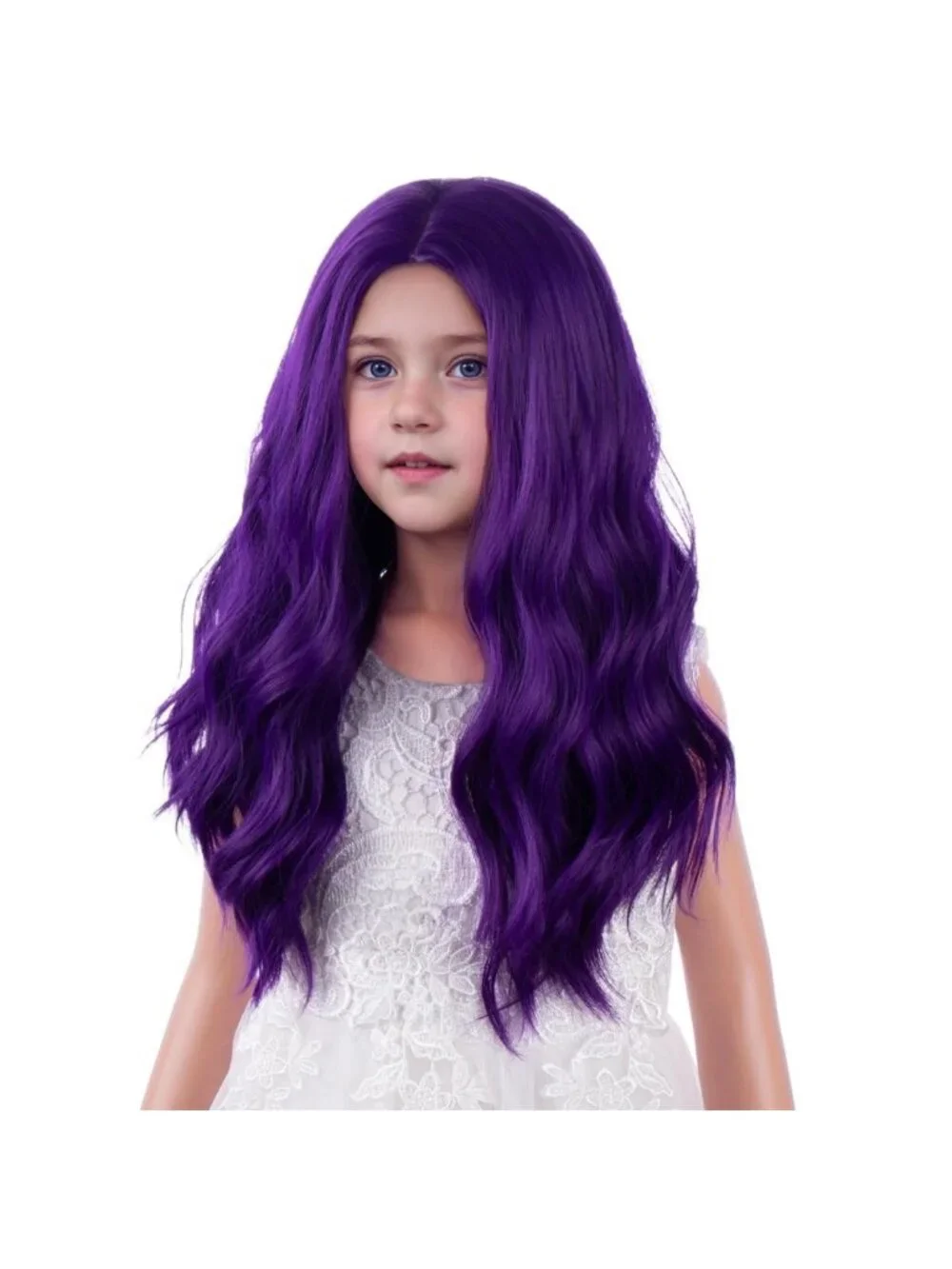 Women's Dark Purple Long Wavy Wig For Girls Wavy Curly Synthetic Halloween Hair